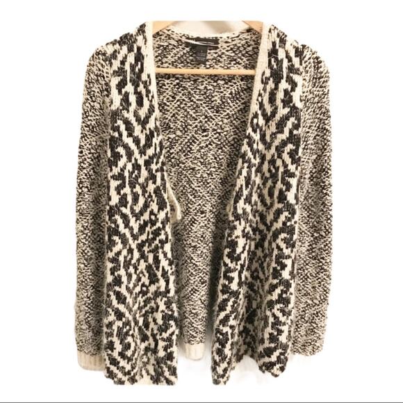 INC Black and White Animal Print Open Cardigan Sweater Eyelash sz small - Picture 1 of 4